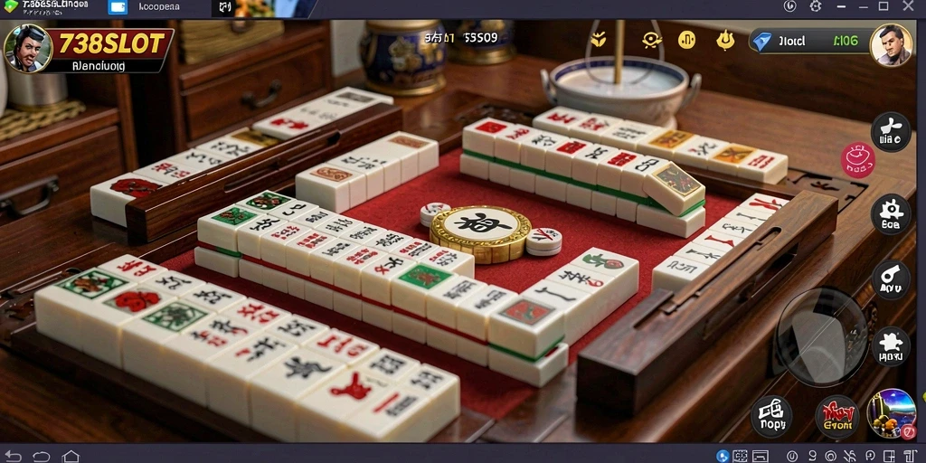 Tampilan gameplay seru di 738SLOT dengan grafis Mahjong yang menarik.