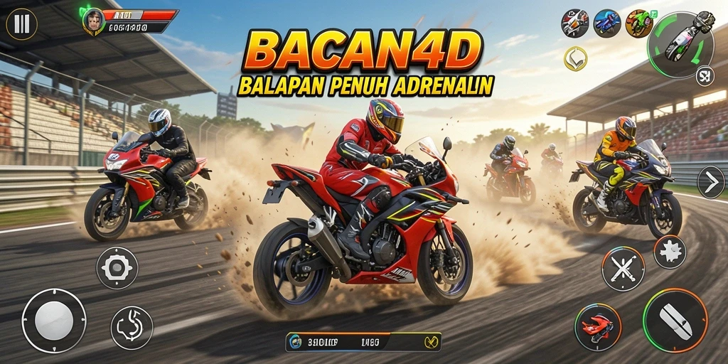 Tampilan gameplay BACAN4D dengan motor balap yang mendebarkan.