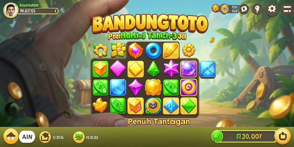 Screenshot gameplay BANDUNGTOTO yang menampilkan kombinasi elemen Match-3.
