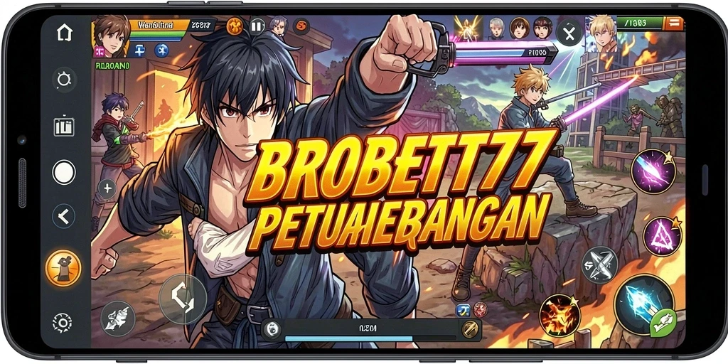 Screenshot BROBET77 menampilkan karakter Anime dalam aksi seru.