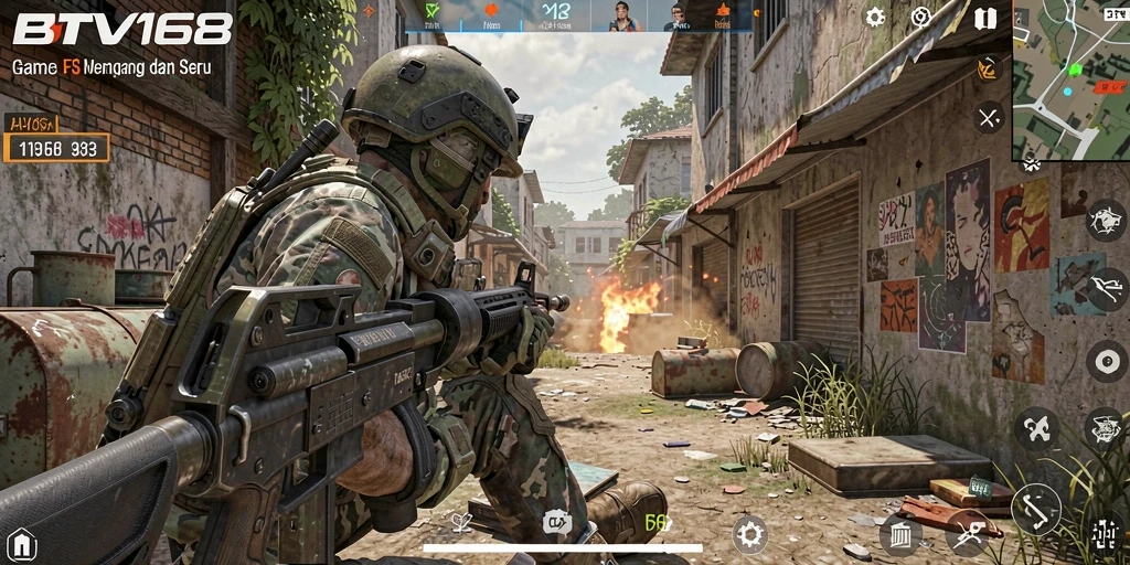 Tampilan gameplay mendebarkan dari BTV168 pada pertempuran FPS.
