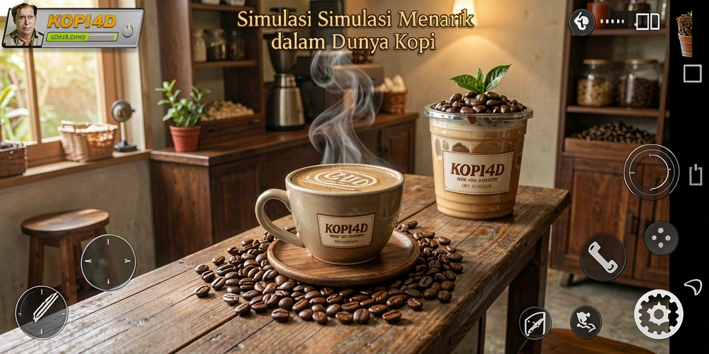 Tampilan gameplay yang interaktif di KOPI4D dengan kedai kopi yang ramai.