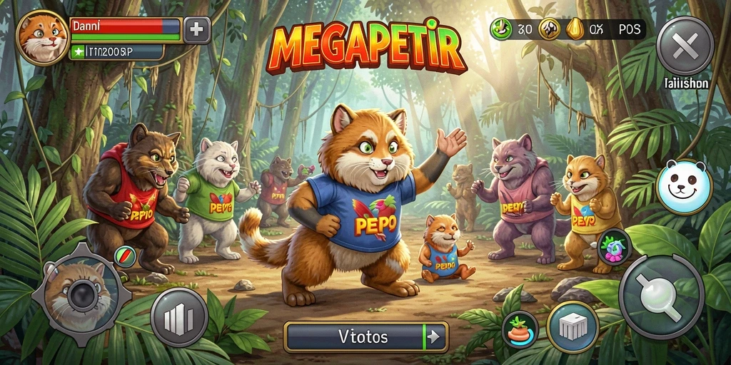 Tampilan gameplay MEGAPETIR yang penuh warna dan menyenangkan.