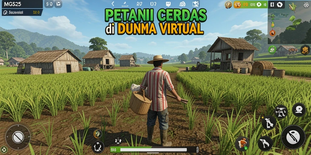 Screenshot gameplay MG525 yang menampilkan aktivitas bertani.