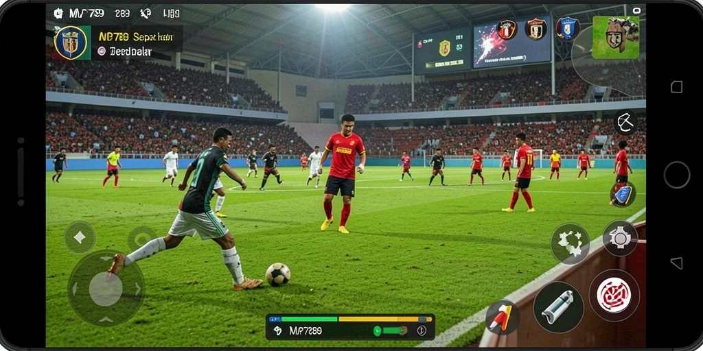 Screenshot menampilkan gameplay seru dalam <strong>MVP789</strong> dengan aksi sepak bola yang menegangkan.