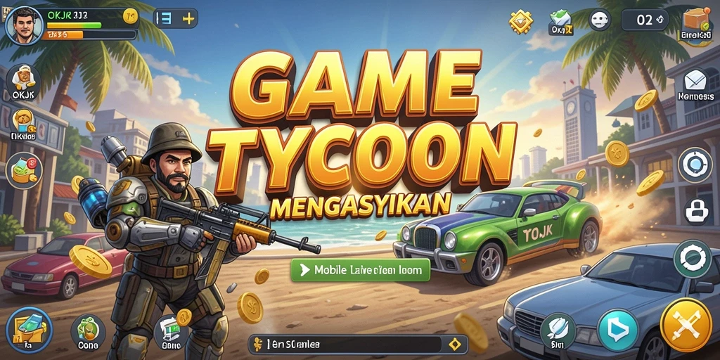 Tampilan gameplay <strong>OKJK</strong> yang menyerupai manajemen bisnis nyata.