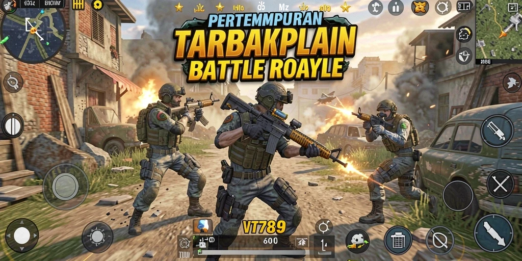 Screenshot dari gameplay seru VT789 yang menunjukkan pertempuran Battle Royale.